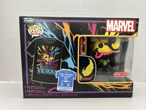Funko Pop Marvel Eddie Brock Venom Black Light Figurine with T Shirt Size XL