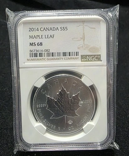2014 Canada Maple Leaf Silver Coin NGC MS68 S$5 1 Oz