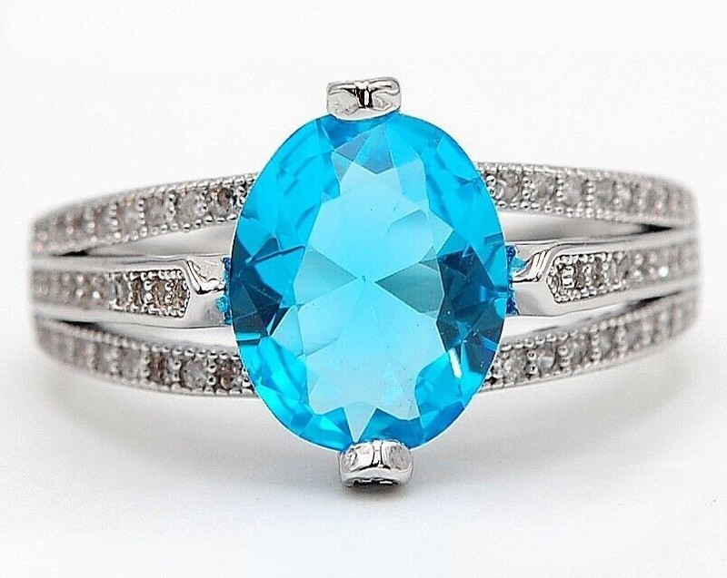 3CT Heat Treated Blue Topaz 925 Solid Sterling Silver Ring Sz 8 U1-1
