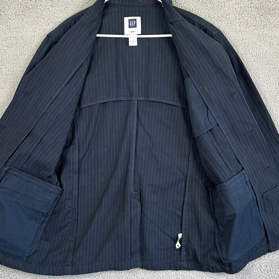Abrigo Blazer Deportivo Gap Hombre Grande Azul Marino Rayas Manga Larga 3 Botones Delantero Foto 3 de 4
