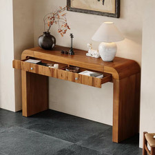 54.3 In. Brown Rustic Entryway Rectangle Wood Console Table with Fluted Drawer F