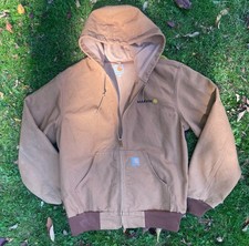 Carhartt J131 BRN Brown Thermal Lined Hooded Canvas Jacket Made in USA Men's M