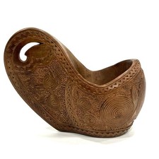 Vintage Yugoslavian Folk Art Hand Carved Wood Wedding Shepherds Cup Traditional