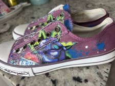 Ed Hardy Eternal Love Slip On Sneakers Purple Splash Paint Tattoo Art Canvas 8