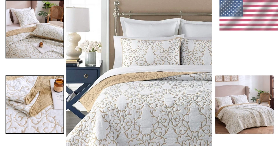 Elegant Embroidered Quilt Set - King Size Bedspread - Image 2 of 4