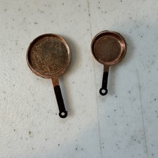 Vintage Dollhouse Miniature Pans Flat Copper Brass Aluminum Lot of 2 GC