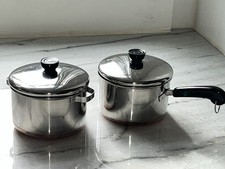 2 pc Mini Vintage Revere Ware Stainless Copper Bottom Small Saucepan Stockpot