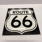 Vintage Ande Rooney Route 66 black & white porcelain on metal sign 12x11x1