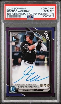 2024 Bowman - George Wolkow 1st Purple Ref. Auto /250 PSA 10 White Sox #CPAGWO