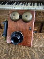 Antique Western Electric Oak Magneto Wall Phone Crank Ringer Display