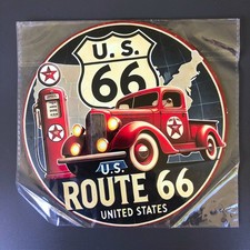 Vintage Blechschild Route 66 – Deko USA Oldtimer Truck Neu & OVP rund, Ø 20 cm