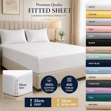 Luxury 100% Egyptian Cotton Fitted Sheet 400 Thread Count 25cm Deep OR 35cm Deep