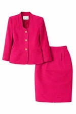 Le Suit Paris New York Pink Skirt Suit Women’s Size 10 Gold Button Blazer Set
