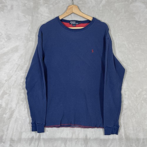 Polo Ralph Lauren, Vintage Polo Ralph Lauren Thermal Waffle Knit Shirt Mens Large Blue Red Cotton