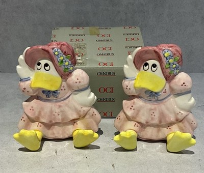 OCI Omnibus Fitz & Floyd Dolly Duck Ceramic Wall Hanger Hook Set Of 2 Vintage