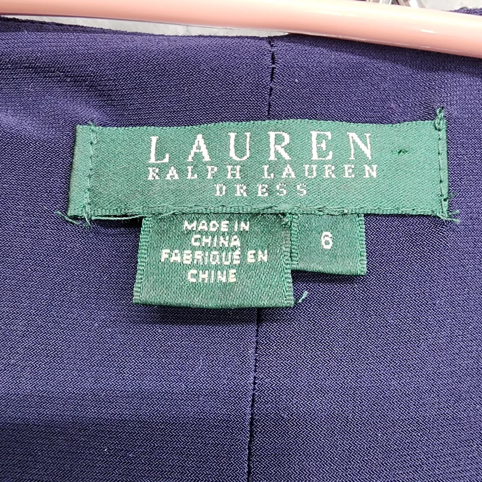 Ralph Lauren Dress Size 6 Blue Sequin Lace Cowl Neck 3/4 Sleeves Knee Length  - Image 3 of 4