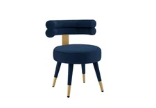 Velora Dining Chair Velvet Unique Backrest Golden Accents Tapered Legs Blue