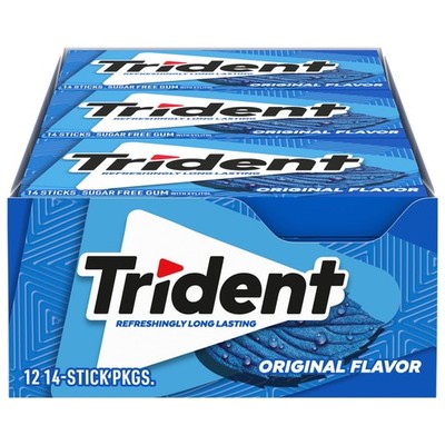 Trident Original Flavor Sugar-Free Chewing Gum, 14 Count (Pack of 12), White 