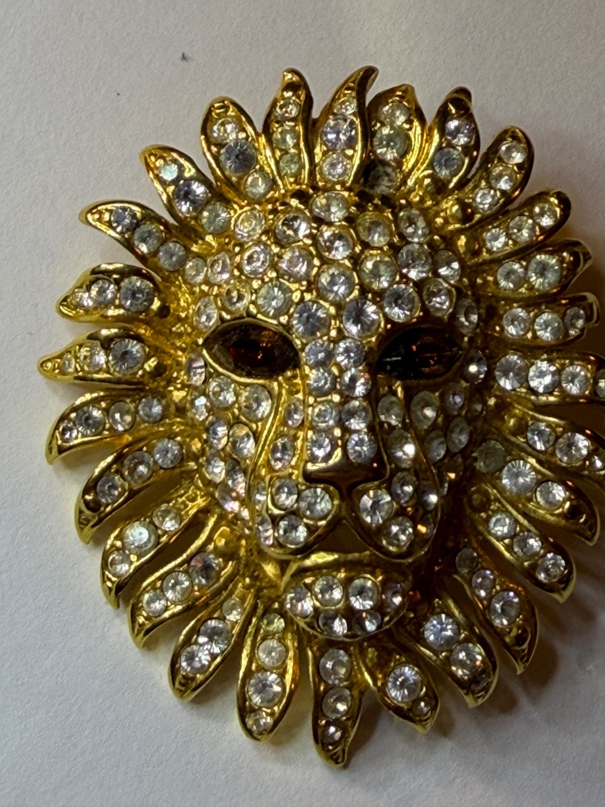 Vintage KJL Kenneth Jay Lane Lion Sun Face Brooch… - image 1