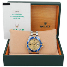 Rolex Rolex Mens Submariner 16613 Gold & SS Champagne Serti Dial Watch Box & Papers