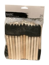 Basic 25 Pack - 1" Foam Sponge Paint Brush Set Wood Handle Craft Touch Up Stain