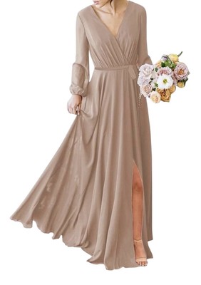 Celebrate DB Studio Maxi dress Women Size 12 Sand Chiffon Bridesmaid Party