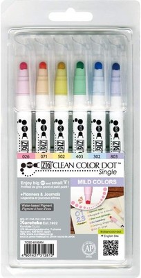 CLEAN COLOR DOT Single Mild 6 colors set, Flexible dot tip marker, for Journals,
