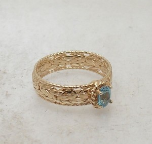 Authentic Size 8 Technibond Blue Topaz Framed Byzantine Ring 14K Yellow Gold Plated Silver