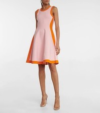 OSCAR DE LA RENTA Fit & Flare Colorblock Slimming Knee-Length Orange Dress Small