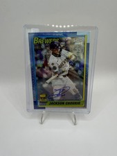 2025 Topps Series 1 Jackson Chourio 1990 Silver Pack Mojo Auto /99 Brewers Hot