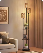 Floor Lamp with Shelves, Boho Floor Lamp with Foot Switch, 3Light Standing La...