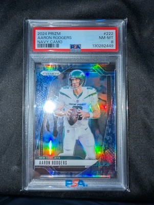 ​2024 Prizm Aaron Rodgers Navy Blue Pulsar Camo Prizm /25 #222 PSA Packers MINT