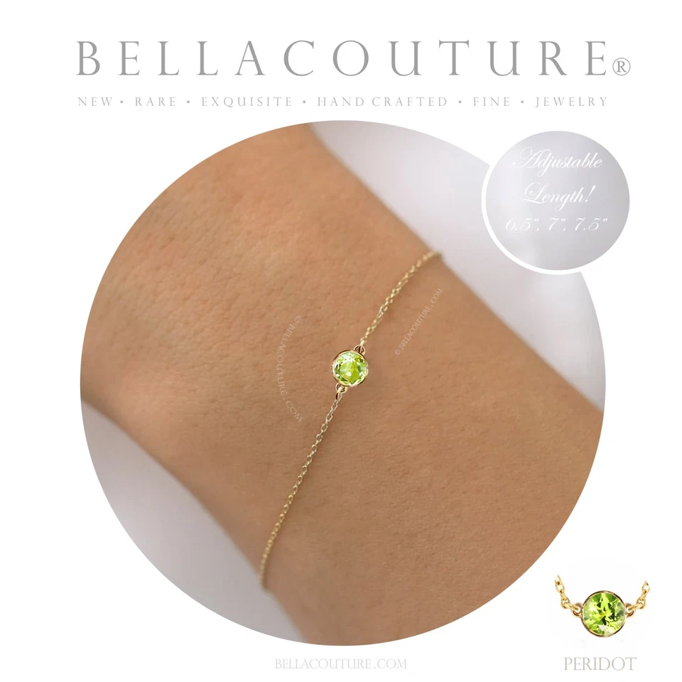 NEW 18K GOLD NATURAL PERIDOT BRACELET 6MM 1CT ART DECO CHARM PENDANT 14K 7" 7.5" - Image 3 of 4