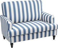 HOMCOM Modern Cuddle Chair, Velvet Single Sofa Armchair with Stripe Blue white
