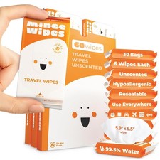 Travel Wipes 99.5 Water Hypoallergenic Resealable 30 Pack 180