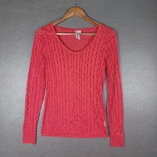 BKE Top Womens Medium Distressed Long Sleeve Red Scoop Neck Punk Rock Cyber Goth