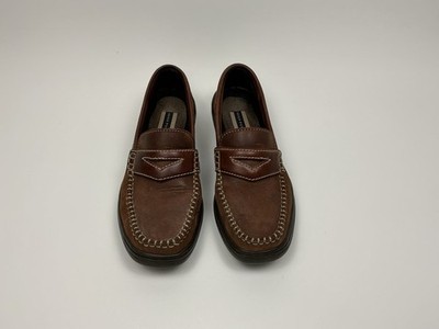 Hush Puppies Slip On Penny Loafers Womens Size 6.5 M Brown Leather Thick Stitch