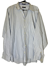 Chaps Classic Oxford Dress Shirt Blue White Stripe 18.5 Long Sleeve