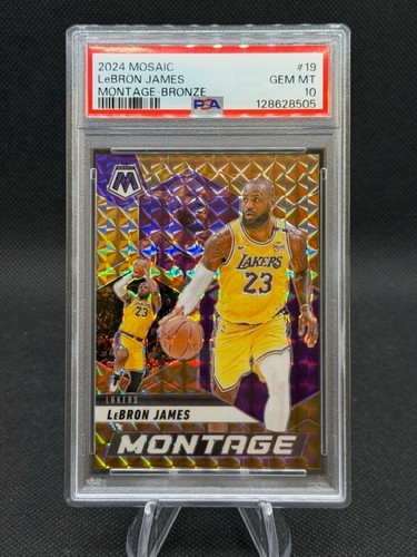 2024 Panini Mosaic Lebron James Montage Bronze Prizm Serial Number 49/75 PSA 10