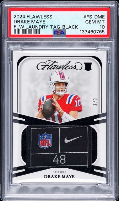2024 Panini Flawless DRAKE MAYE Rookie Laundry Tag Black #d 3/3 PSA 10 POP 1
