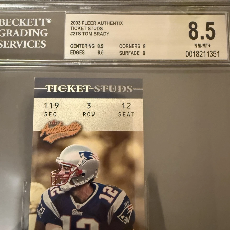 2003 Fleer Authentix Ticket Studs Tom Brady BGS 8.5 !! - Image 2 of 2