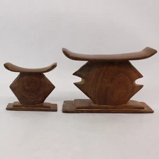Set of 2 Small Carved Wooden Ashanti Stool Headrests Spiritual