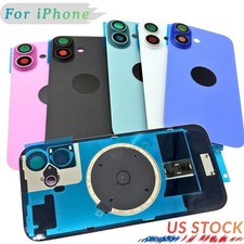 For iPhone 17 16 15 14 Plus Back Glass Replacement Rear Cover w/ Metal/Logo Lot