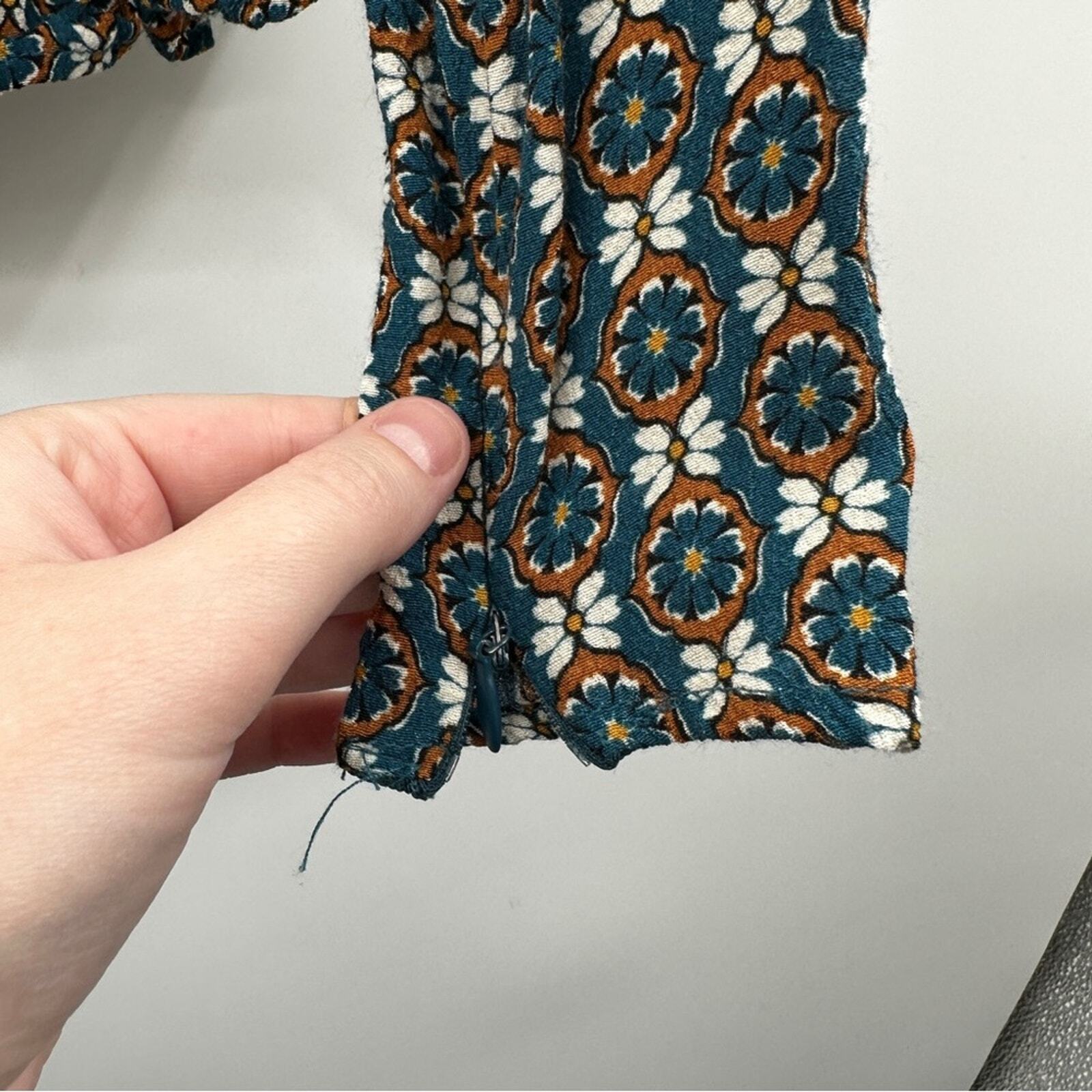 Zara Blue, White & Orange Floral Print Long Sleeve Top Size M image 6