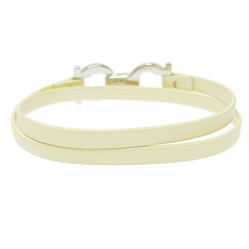 Salvatore Ferragamo Metal Leather Gancini Bracelet Choker Color White With Box - Picture 4 of 7