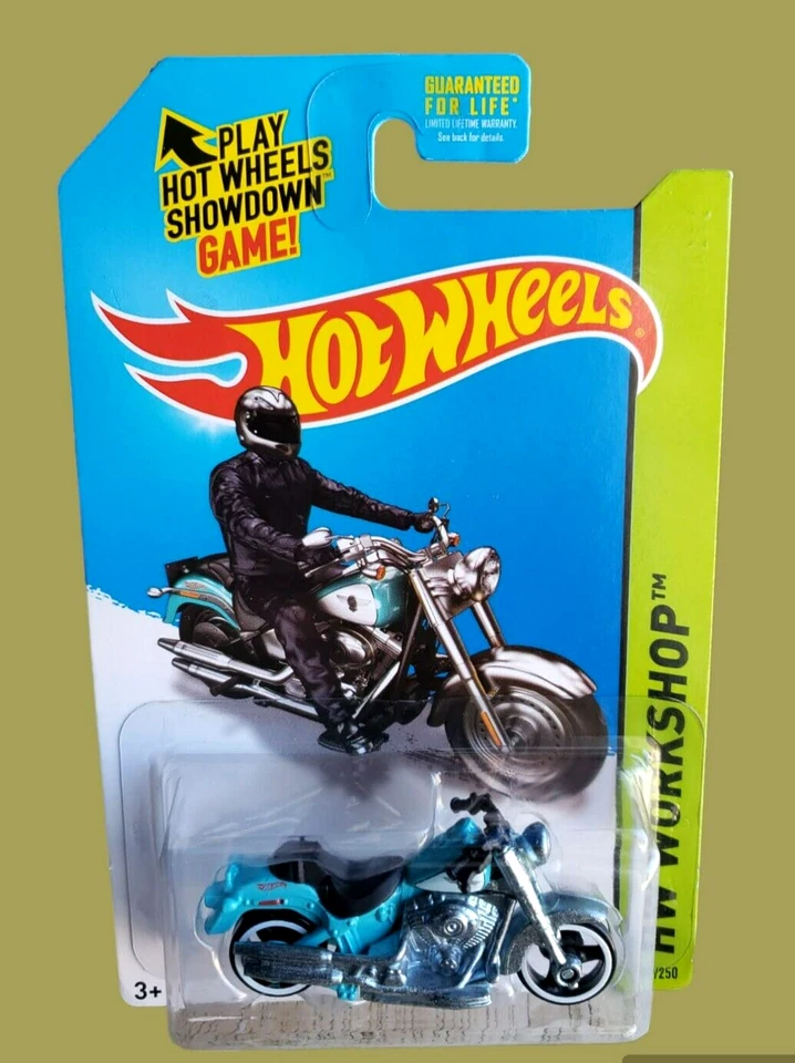Harley-Davidson Fat Boy 2014 Hot Wheels motocicleta turquesa HW taller 1:64 Foto 2 de 4