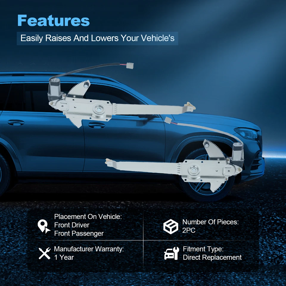 Par de reguladores de ventana delantera con motor para Ford F150 F250 serie F 1981-1996 Foto 4 de 4