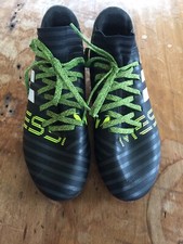 Adidas Nemesis Messi Niños Botines Negro Verde Elástico Cordones Tierra Dura Césped 5