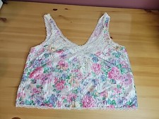Vtg 80's Ashley Taylor Floral Nylon Camisole Pajama Top Medium