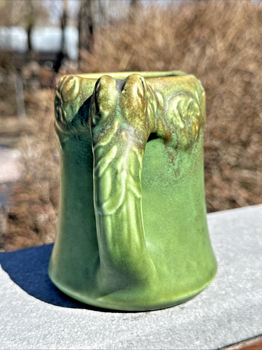 ROOKWOOD POTTERY ARTS & CRAFTS SHAPE #993 GREEN FROTHY GLAZED MUG STEIN c1905 - Picture 4 of 16